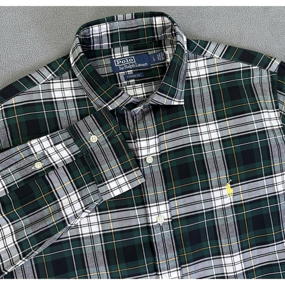 Polo Ralph Lauren Shirt Large Green Tartan Plaid Classic Twill Prep Old Money - Picture 1 of 7